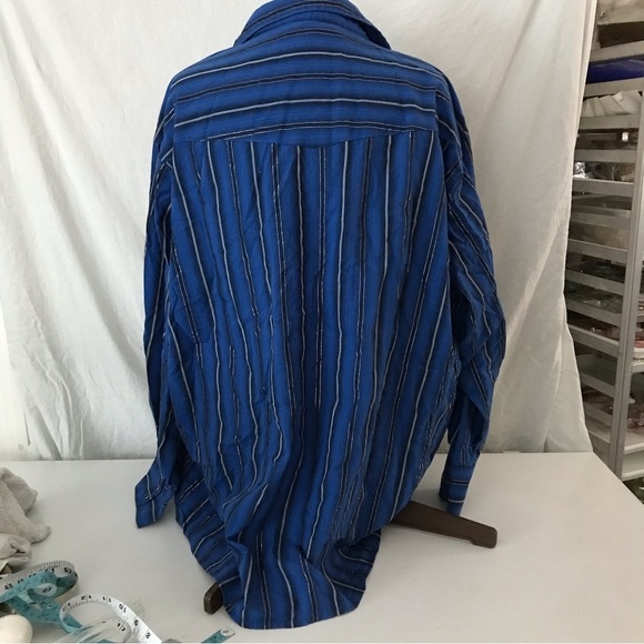Wrangler Western Premium Snap Button Shirt Size 2XL Blue and Silver Stripes EUC - Picture 9 of 14